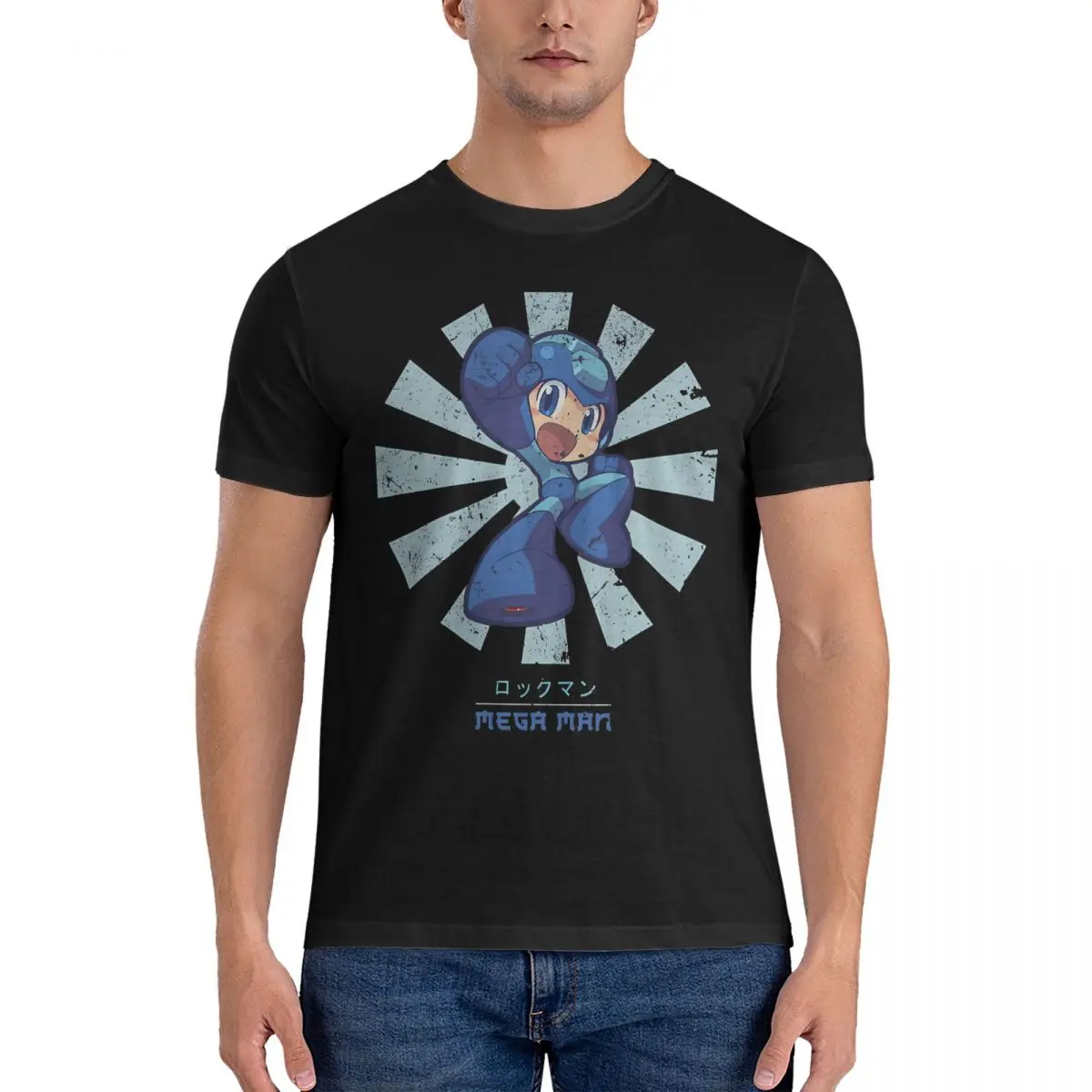 Amazing Mega Man Japanese T-Shirts Men O Neck 100% Cotton T Shirt Megaman Short Sleeve Tee Shirt 4XL 5XL Clothes