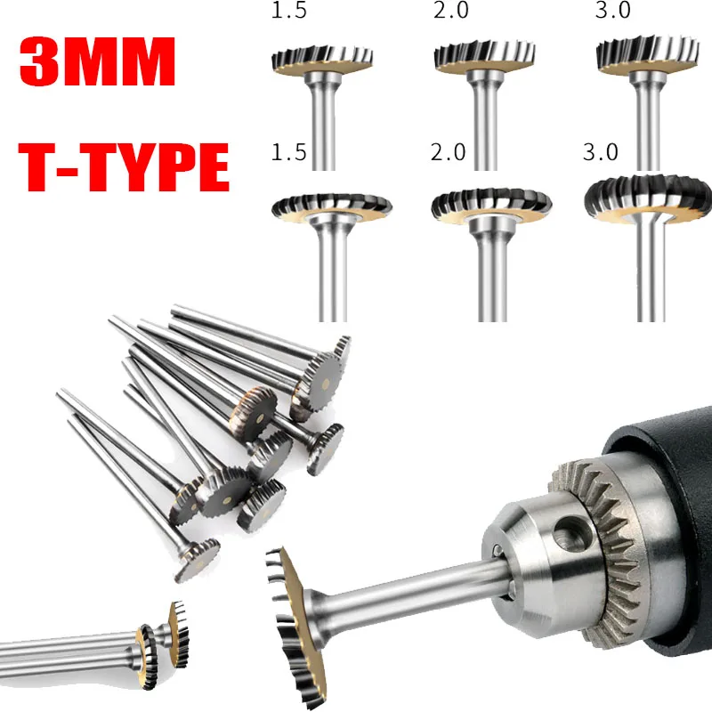 

T Type Carbide Rotary File Tungsten Steel Grinding Head Slotting Milling Cutter 3mm Shank Single Groove Engraving Tools