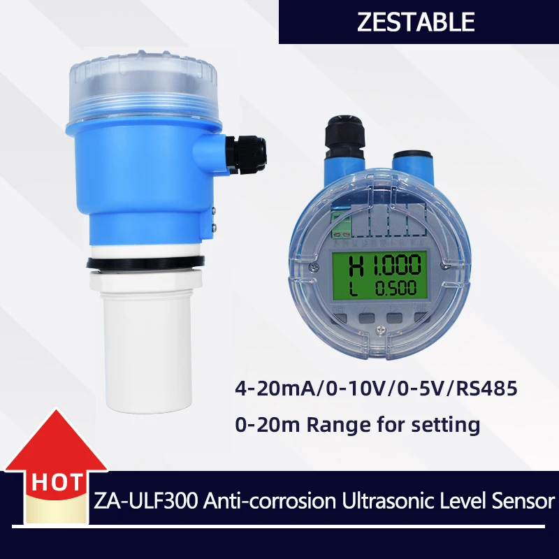 ZA-ULF300 PTFE Ultrasonic Level Meter for Tanks water level transmitter 4-20mA RS485 Transmitter DC24V Power Supply