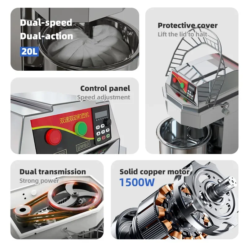 Industrial Commercial Dough Kneading Machine, Spiral Mixer Equipment for Bread Dough Processing Factory