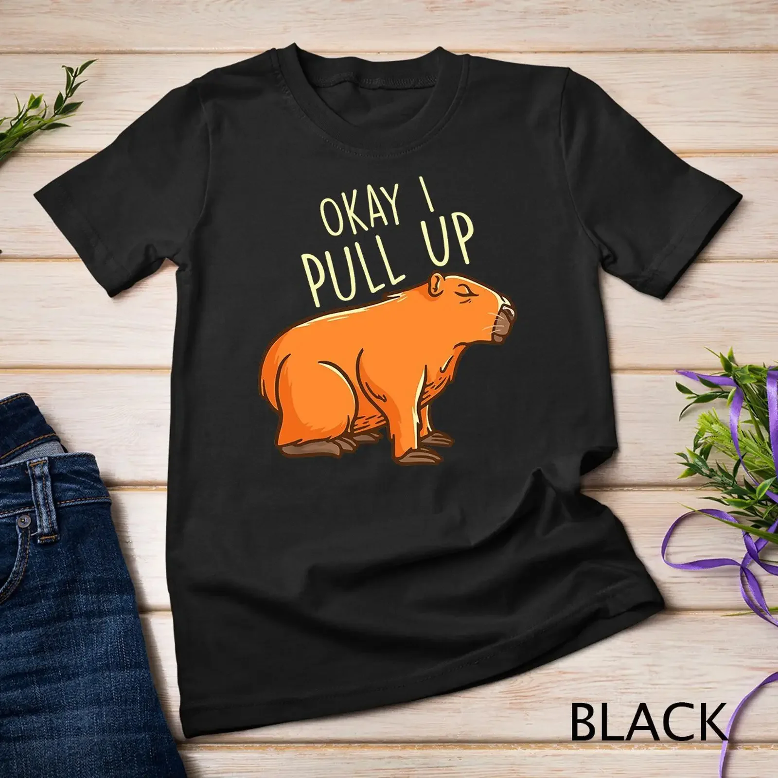 Okay I Pull Up Capybara Funny Animal Meme T Shirt  vintage Washed graphic fashion designer clothes Stylish Casual Slightly