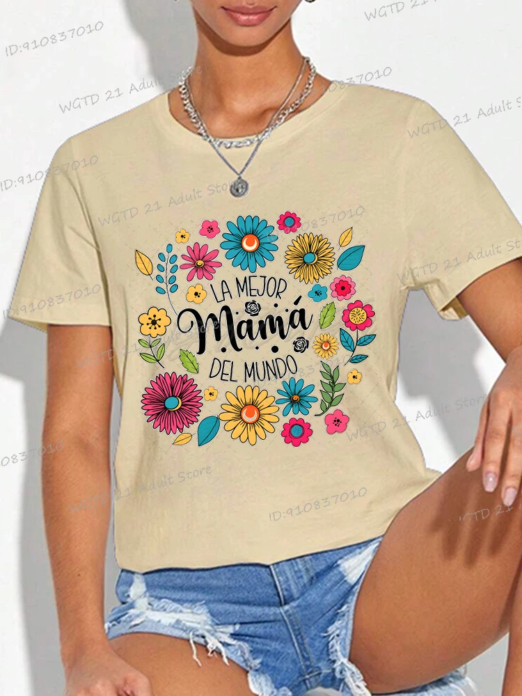 2025 Spanish Mothers Day T-shirt Women Retro Floral Mama Design Tops Tees La Mejor Mama Del Mundo Funny Floral Mom Gift Tshirts