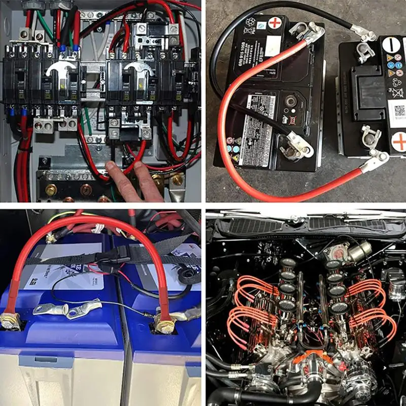 Battery Connection Cable Heat Resistant Pure Copper Core M8 M10 Terminals for RV Inverter Automotive Power Modification