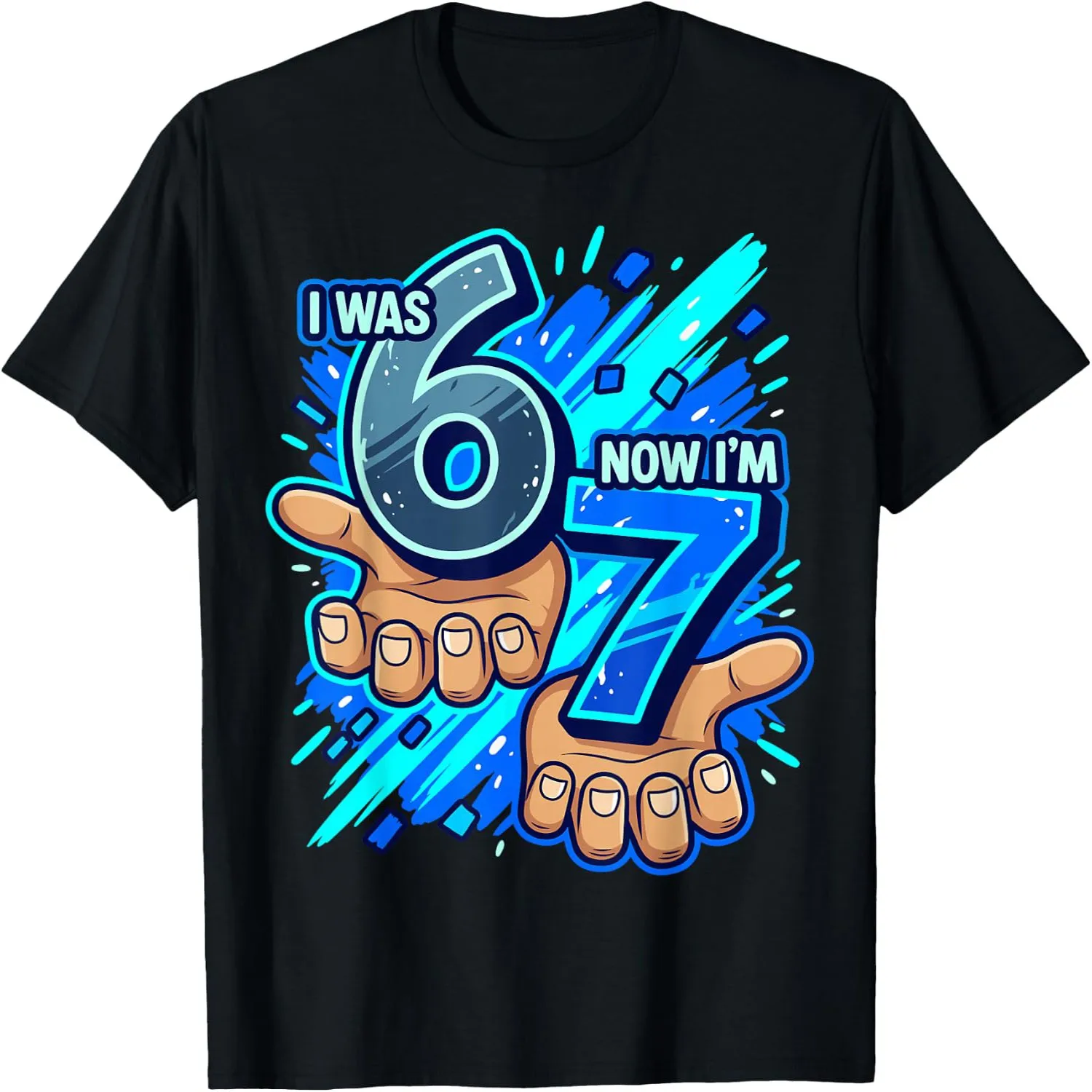 I Was 6 Now I'm 7 Blue Paint Splash Art 7th Birthday Boys T-Shirt