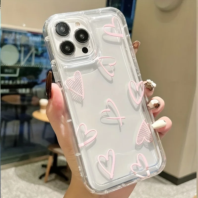 Love Heart Graphic Printed Phone Case For iPhone 14 15 Pro Max Plus 11 12 13 Pro Mini X XR XS 7 8 Plus SE2 Shockproof Soft Cover