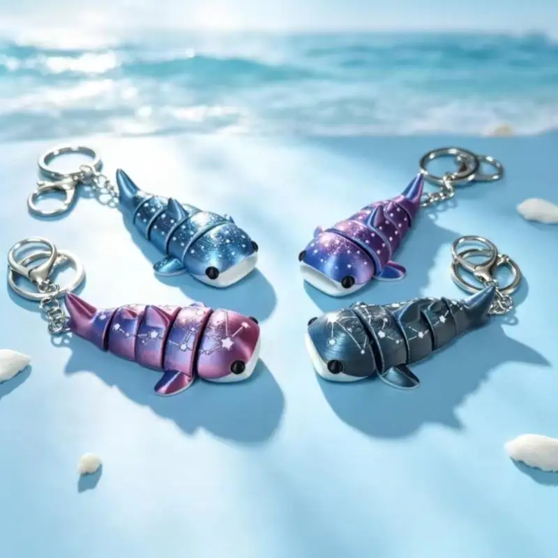 3D Printed Gradient Marine Animal Movable Galaxy Whale Shark Keychains Bag Pendant Fashion Small Gift Cute Keychain