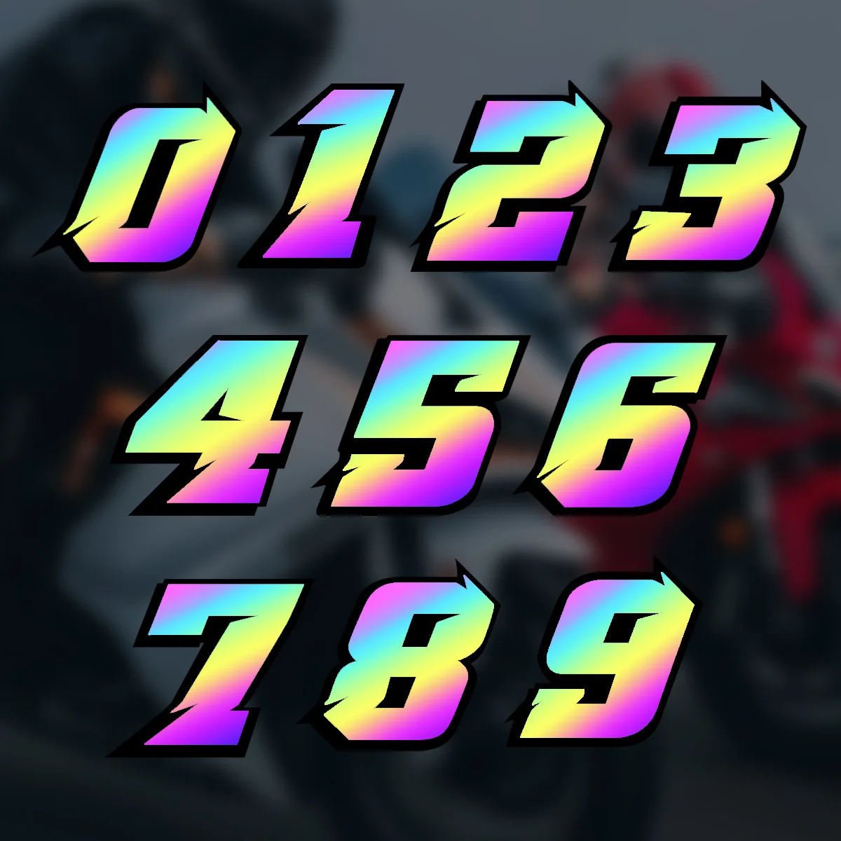 2PCS Motorcycle Racing Arabic Numbers Stickers DIY Refit Reflective Rainbow Sticker Number Helmet Car Styling 3D Decals