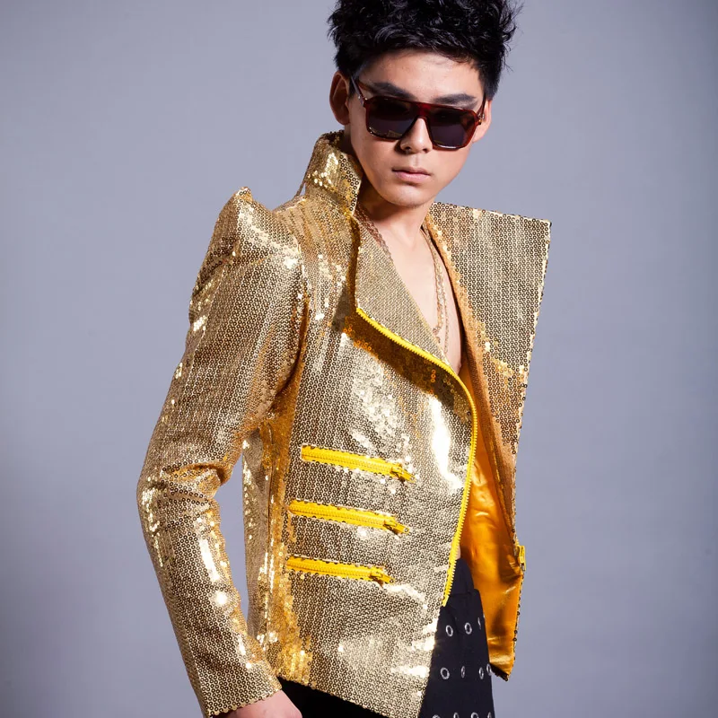 Drag Queen Costume Men Hip HopGold Jacket Rock Sequins Shinny Parade Stage Gogo Festival  Carnival Rave Outfit Halloween Dance