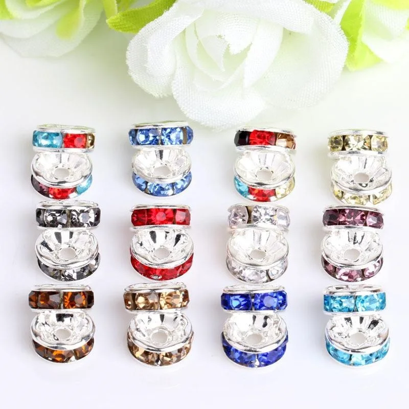 5/6/8/10/12mm Multi-color Metal Crystal Rhinestone Flat Loose Spacer Beads For DIY Bracelet Earrings Accessories Jewelry Making