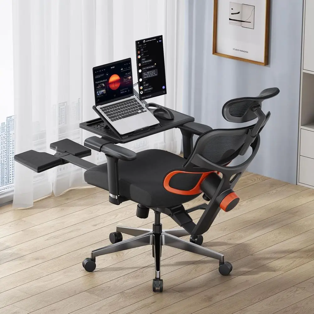 Ergonomic Office Chair with Auto-Adjusting Lumbar Support, 4D Armrests, Adjustable Seat and Height, Black, Footrest and Laptop T