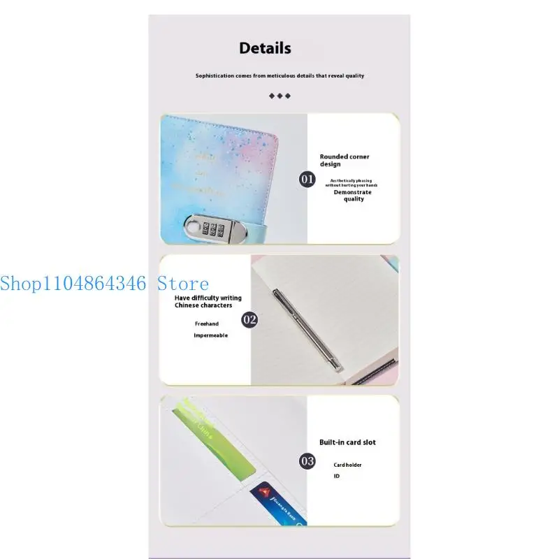 5asd Leather Journal Hardcover Notebook Planner with Combination Lock Password Diary Lined for Women Journaling 145x215mm