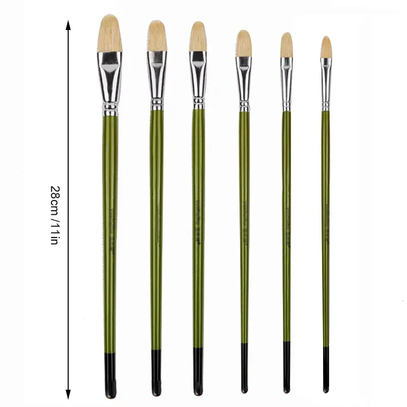 Yutiars 6pcs Professional Hog Bristle Filbert Oil Paint Brushes Set, Long Wooden Handle Natural Hog Bristle Acrylic Paint Brush