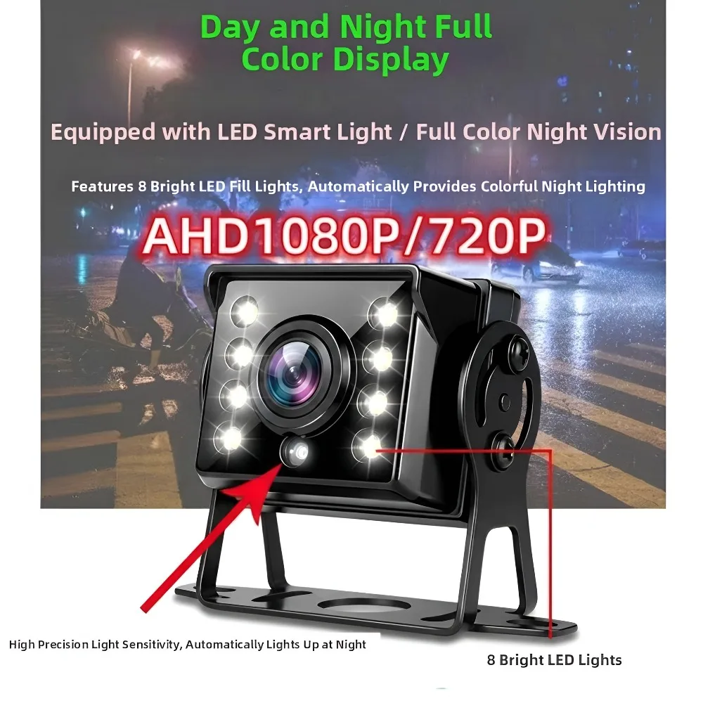 Truck AHD Backup Camera 1080P 8LED White Light Color Night Vision Intelligent Induction 12V Rear View for Trailer Van Bus RV