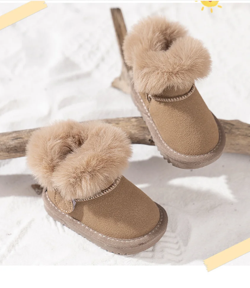 Baby Snow Boots 2024 Baby Thick Plush Shoes Toddler Walking Soft Sole Warm Cotton Shoes Winter Boys Girls Waterproof Booties