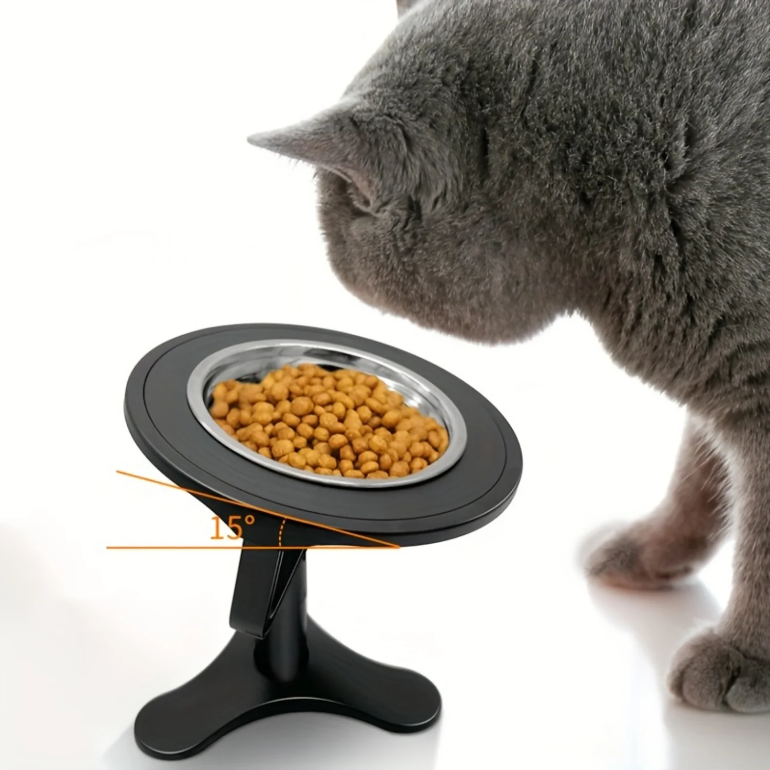 

Elevated Cat Food Bowl with Stainless Steel, Tilted Design for Neck Protection, Easy-to-Clean Feeding Station - 1pc