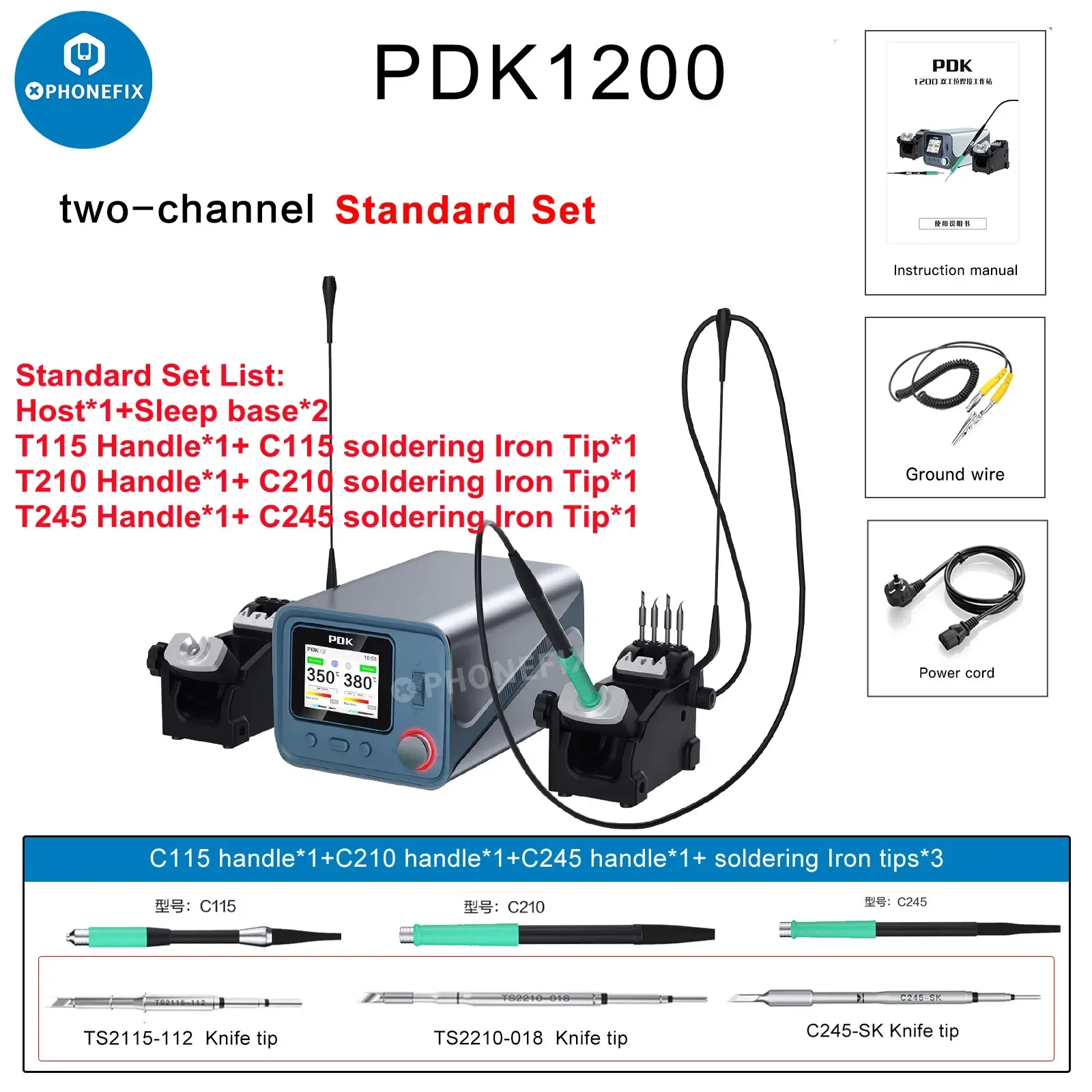 i2C PDK1200 300W Soldering Station With T115 T210 T245 Handle Iron Tips Workbench For Phones Motherboard BGA PCB Welding Repair