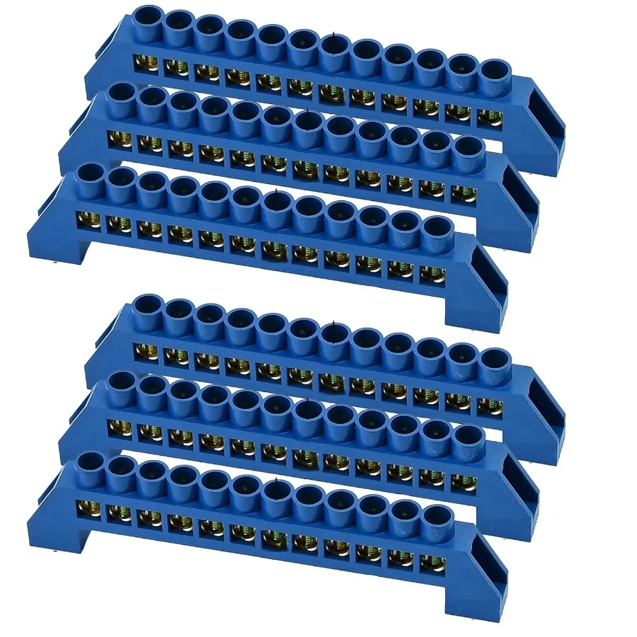 

6 Pcs Grounding Bus Bar Kit: Premium Brass Ground Bus Bar Busbar with Screw Block Barrier 12 Position for 12V110V Terminal Bloc