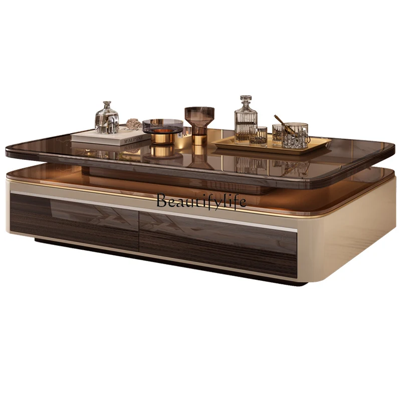 

Light luxury coffee table glass paint large flat layer high-end high-end double-layer tea table
