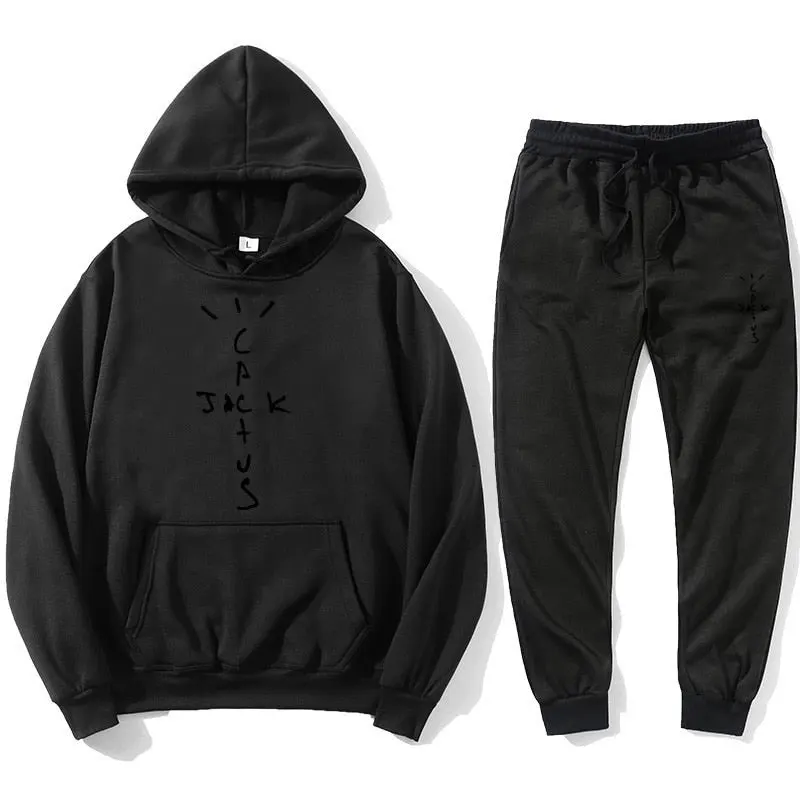 Cactus Jack Letter Print Hoodies Sets Streetwear Fleece Hoody And pants With Pockets Tracksuit Suits Cactus Sweatpants Suit