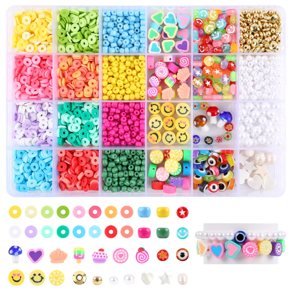 Makersland Diy Beads Set for Girls Jewelry Making Supplies Kit for Child Mixed Clay Beads for Bracelets Complete Kit Kids Gifts