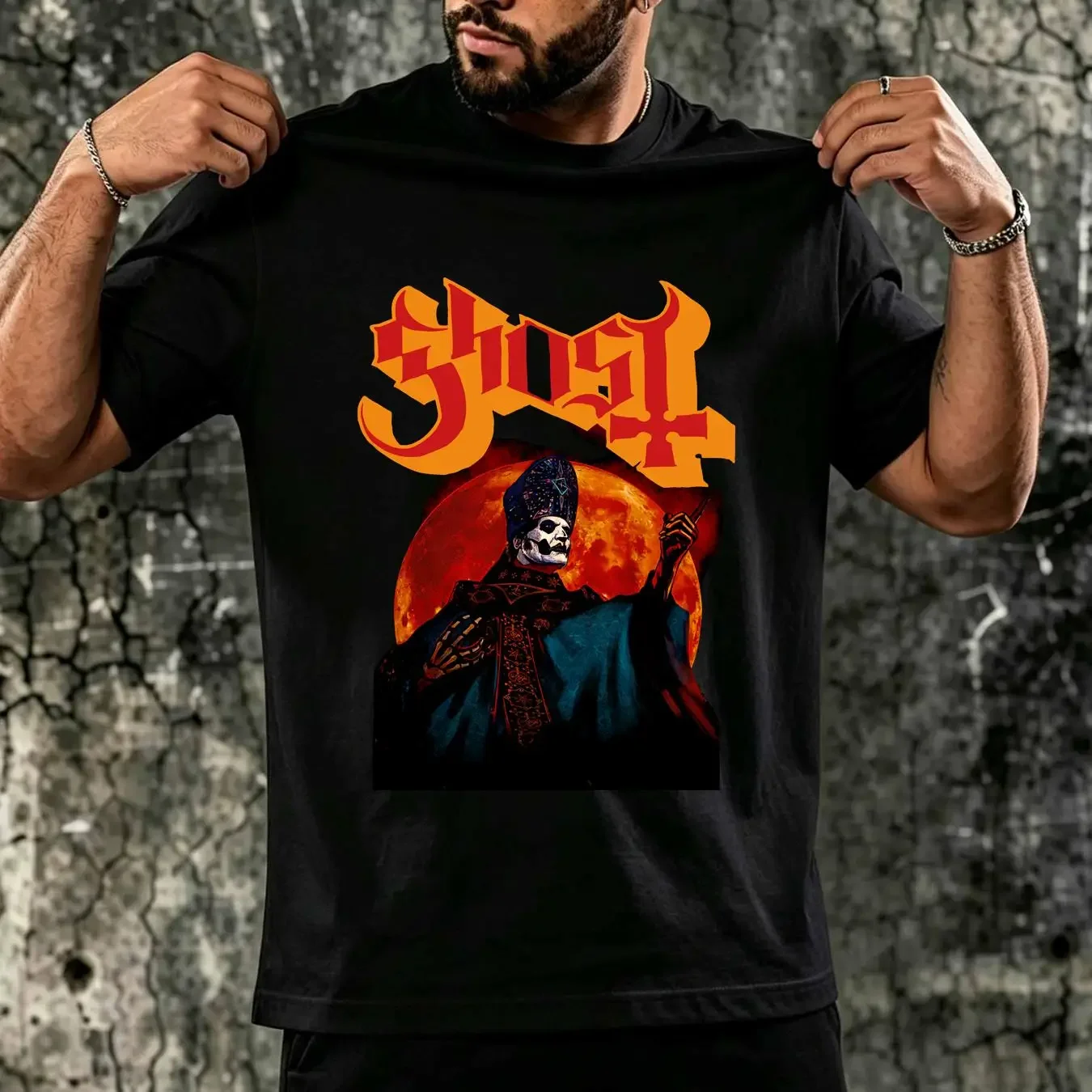washed T Shirt Ghost Papa Emeritus IV Glowing Moon Men's NEW vintage Washed Unisex homme Casual Stretched Slightly graphic