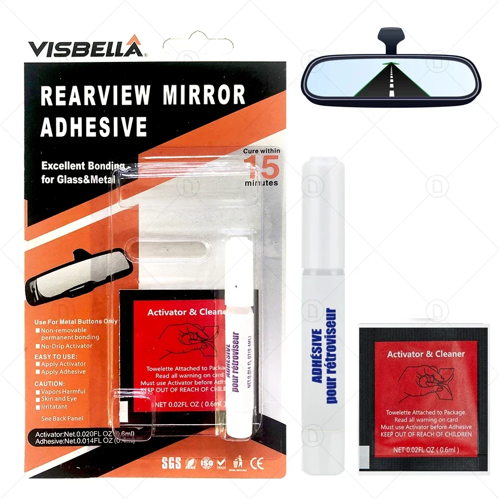Car Rearview Mirror Adhesive Strong Permanent Bonding Glue Uses for Glass and Metal DIY Auto Repair Mounting Fixing Kit