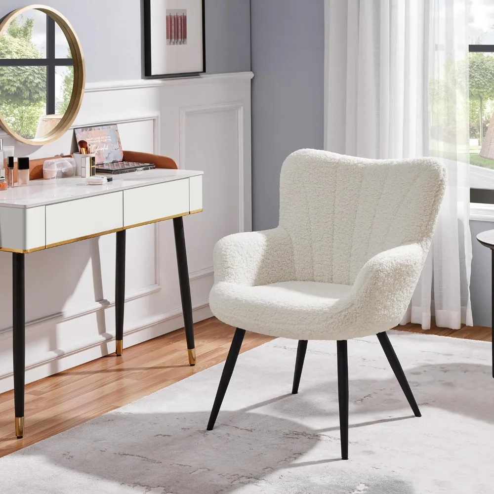 

Boucle Accent Chair, Modern Fuzzy Sherpa Armchair, Fuzzy Sherpa Armchair, Upholstered Vanity Chair with High Back, Customized