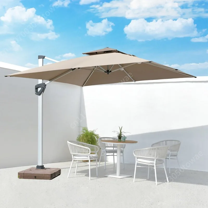 3x3m Square Cantilever Patio Umbrella, 360°Rotation Outdoor Umbrella with Base, Fade-Resistant Fabric Offset Umbrella for Garden