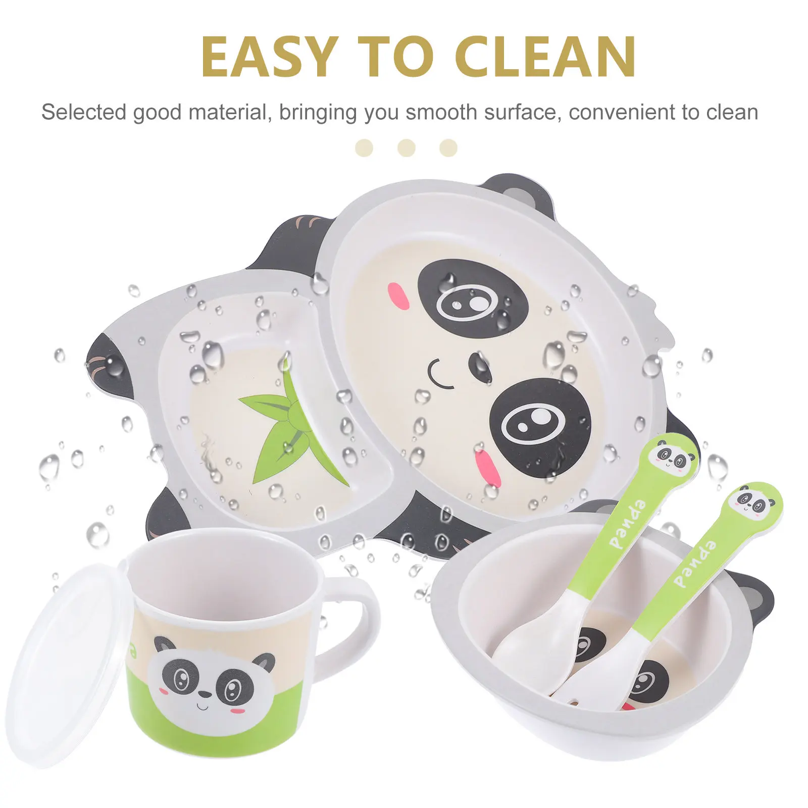 

Набор детской посуды из бамбукового волокна, 5 предметов: тарелка с разделителями, ложка, вилка, миска, чашка. Идеально подходит для завтрака малышей.