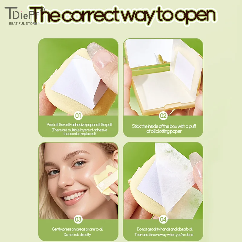 100 vellen gezichtsolie-blotpapier met etui spiegelbladerdeeg voor make-up instelling draagbaar olie-controle olie-absorberend houtpulppapier