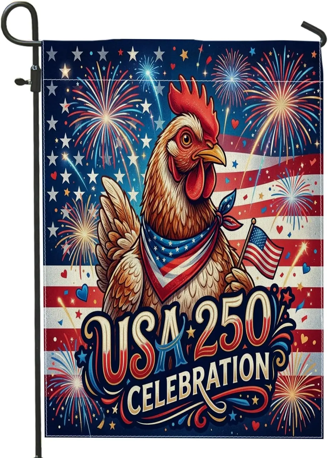 250 Years Chickens Chick Front Yard Backyard Burlap Garden Flags 12x18 Double Sided for Outside, 4th of July Patriotic Patte IIC