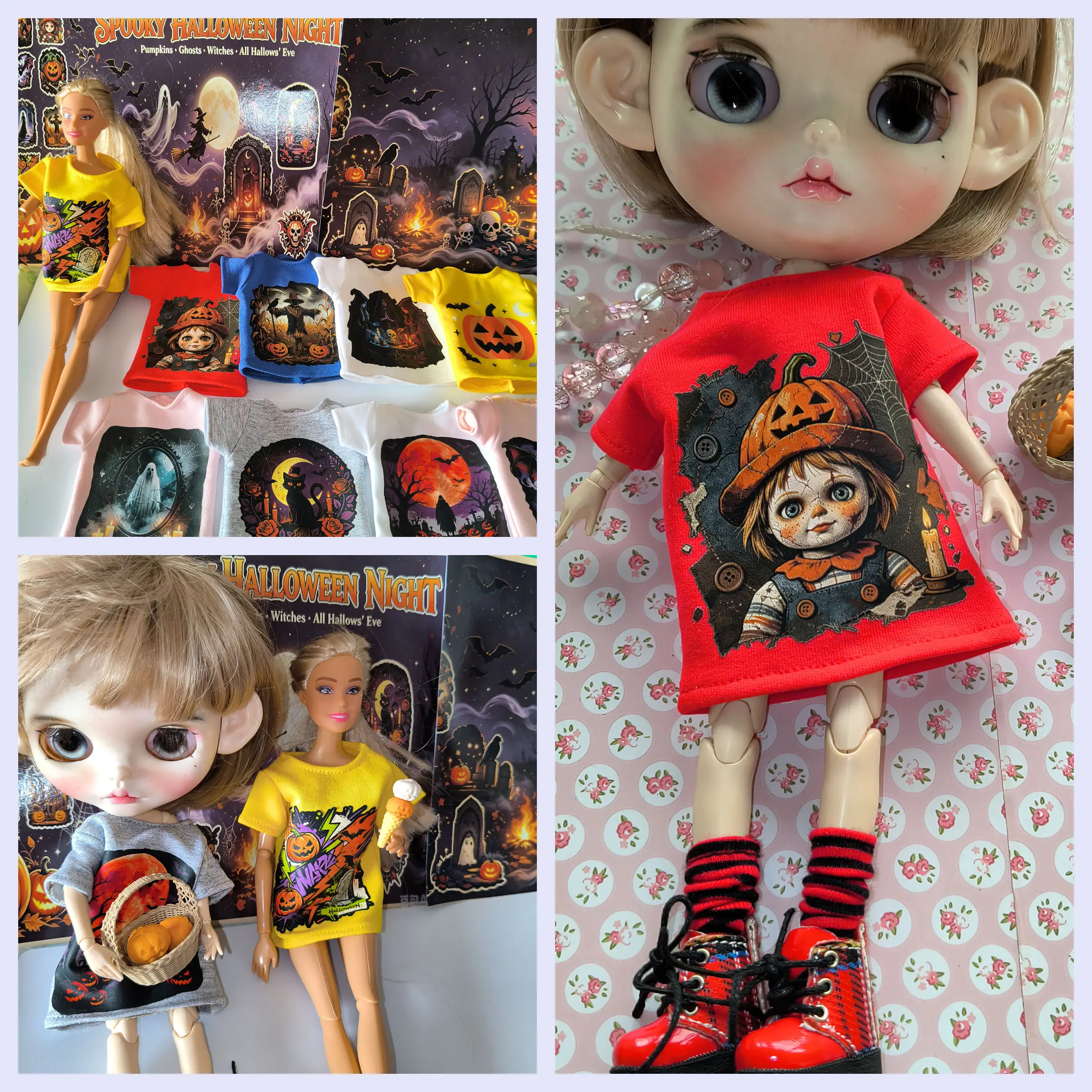 NEUES handgefertigtes Halloween-Themen-Set aus Kleid und Socken für Blyth 30cm Puppen Momoko, Obistu, Licca 1/6 Puppenzubehör – Detail 1