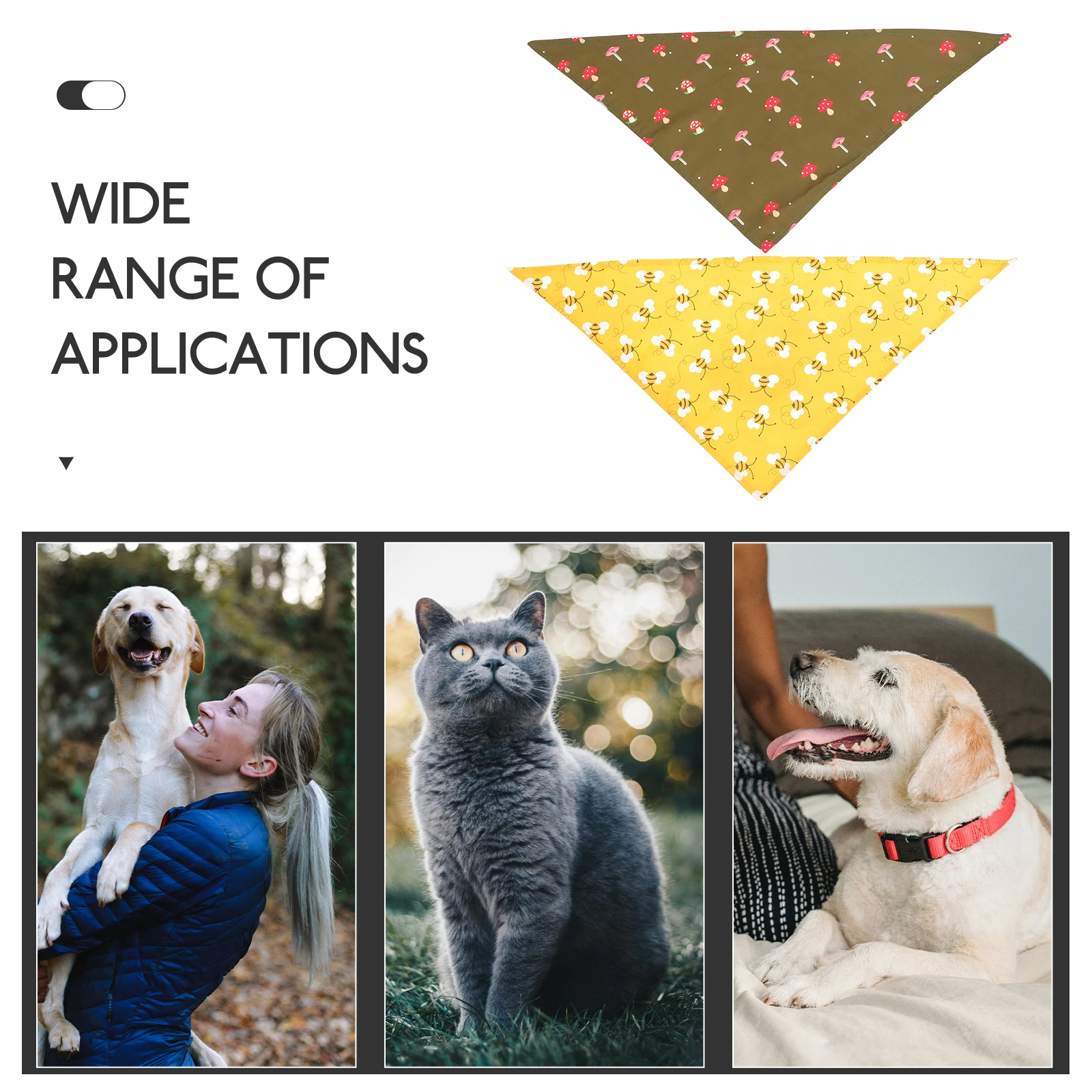 

2Pcs Pet Bib Dog Bandana Outdoor Printed Polyester Scarf Bee Mushroom Pattern Adjustable Knot Dog Cat Puppy Accessories