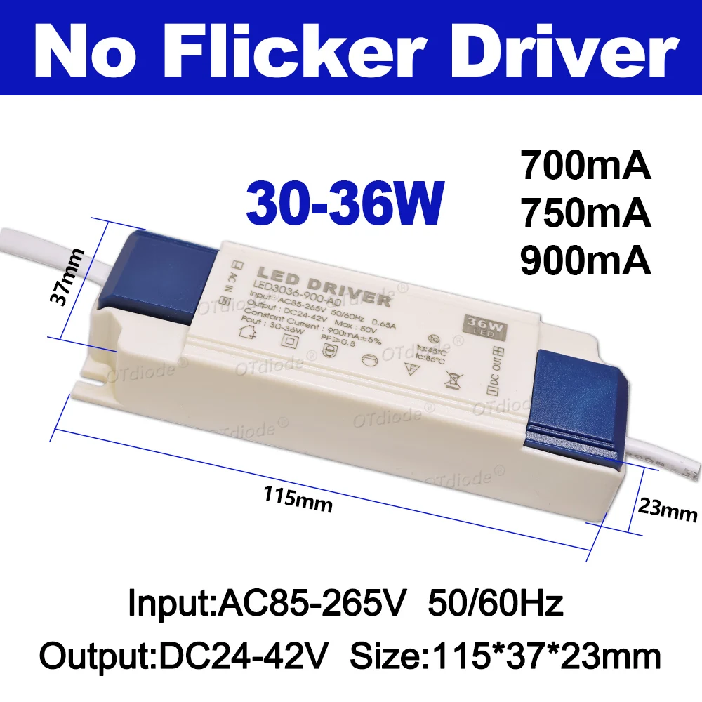 Imagem -02 - Flicker Power Supply Driver de Iluminação Externa Led Driver 110v 220v 30w 36w 40w 50w Dc2442v 700ma 750ma 900ma 1050ma 1200ma 1500ma