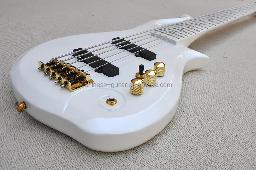 Flyoung Metal White 5 Strings Electric Bass Guitar Hot Selling Instrument Factory Price Bass