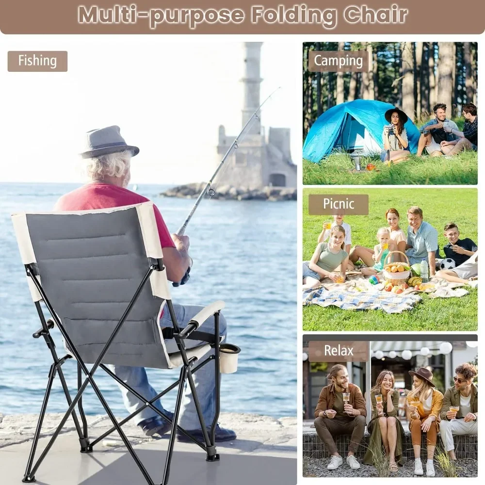 Goplus Camping Chairs,Portable Lumbar Back Beach Chair Heightened Design for Adults w/Cup Holder  Carrying Bag Camping Chair