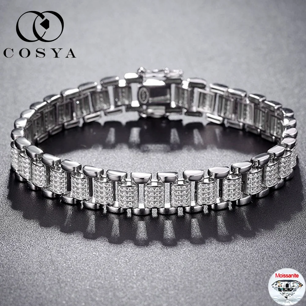 

COSYA 10mm Full Moissanite Cuban Link Bracelet D VVS1 Lab Diamond Bracelet 100% S925 Sterling Silver For Men Women Party Jewelry