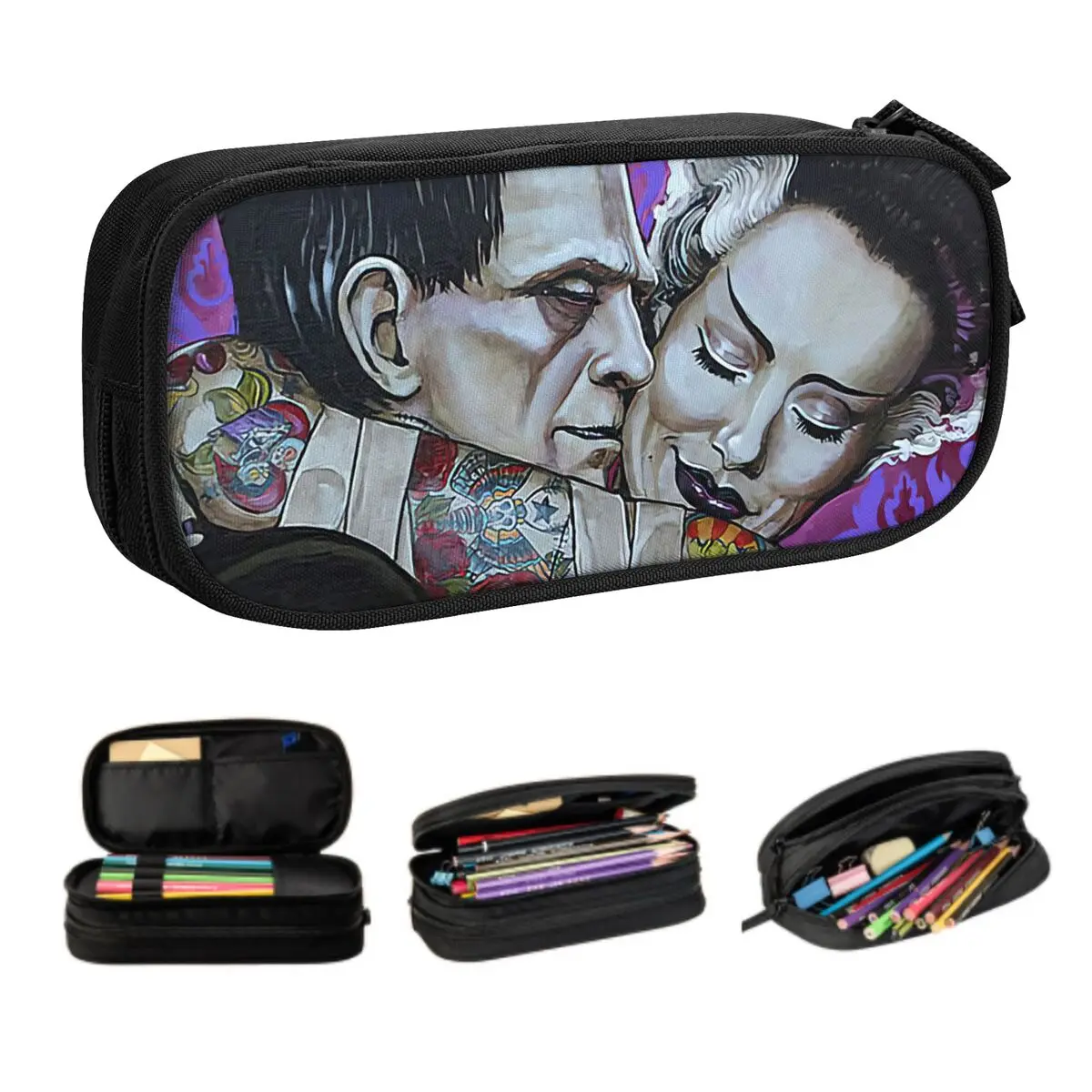 Custom Bride Of Frankenstein Kawaii Pencil Case Girl Boy Large Capacity Science Fiction Horror Film Pencil Pouch School Supplies