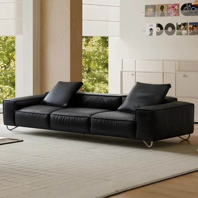x*-Surface 2.0mm Leather Sofa French Style Living Room Furniture Straight Modular Sofa Minimalist Modern High-quality Wood Frame
