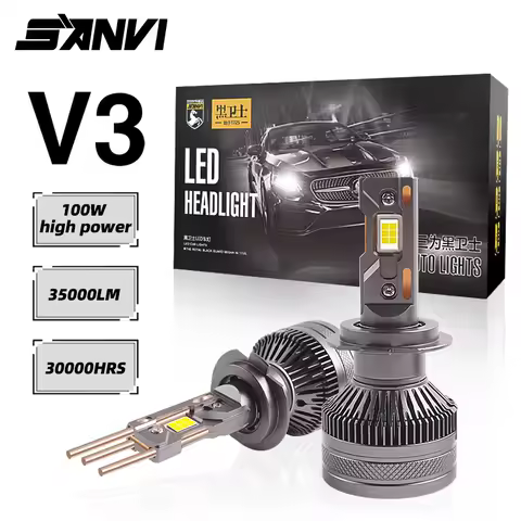 SANVI H1 H4 H7 H8 H11 9005/HB3 9006/HB4 Auto LED Headlamp 35000LM 100W 6000K Plug and Play With 4775 Chips Three heat-pipe