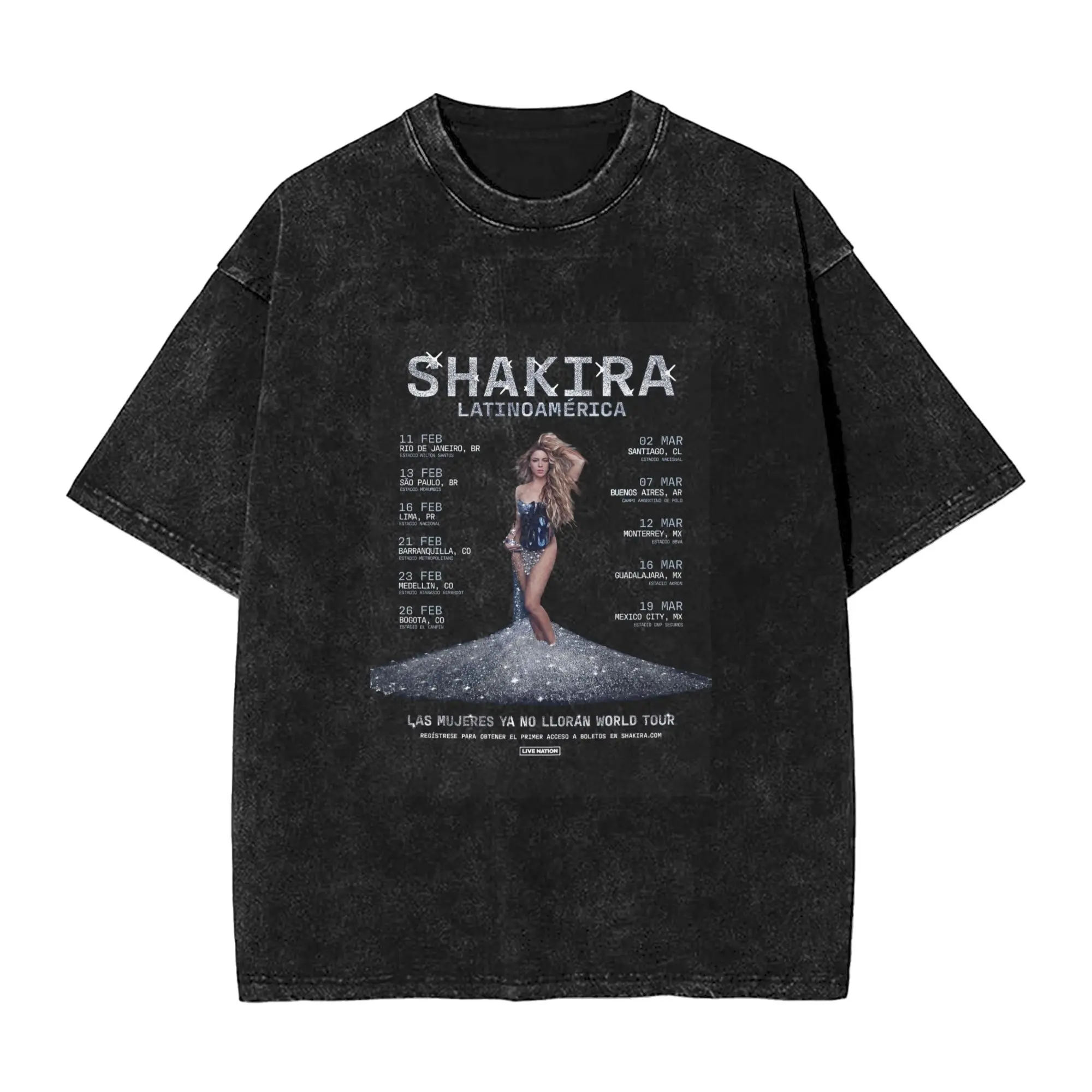 Creative Shakira Las Mujeres Ya No Lloran 2025 World Tour T-Shirt for Men O Neck Washed T Shirt Short Sleeve Tee Shirt