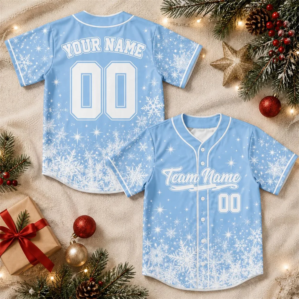 3D Print Snowflake Graphic Christmas Baseball Jersey For Men Women Custom Number Name Baseball Shirt Holiday Family Xmas Gift