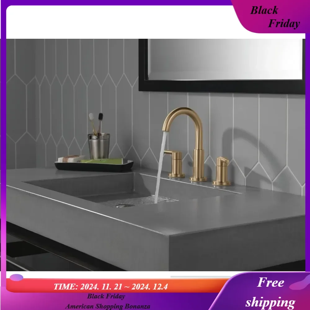 

Faucet Nicoli Widespread Bathroom Faucet 3 Hole, Gold Bathroom Sink Faucet, Drain Assembly, Champagne Bronze 35749LF-CZ