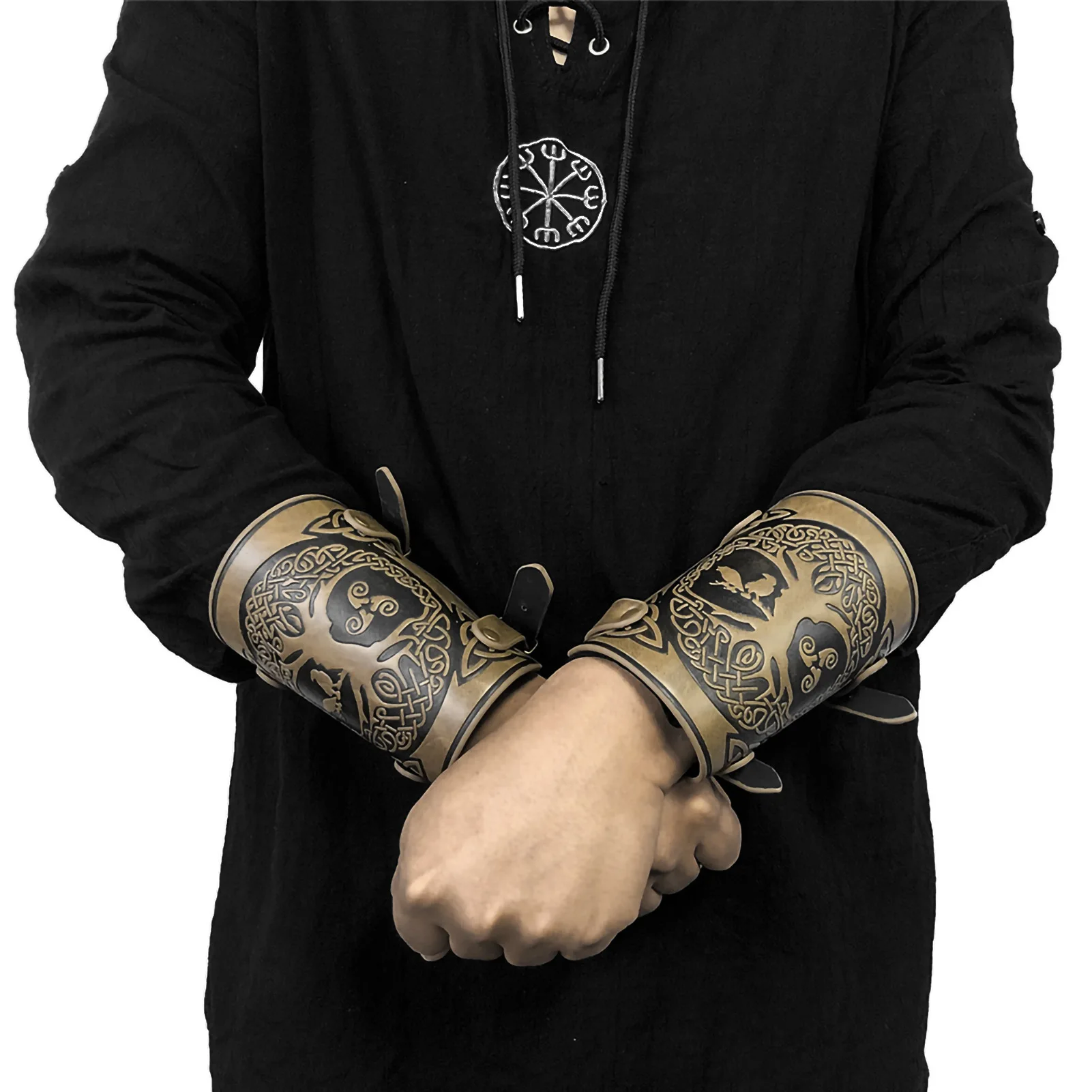

Vintage Medieval Nordic Tree of Life Embossed Metal Buckle Wrist Guards Party Cosplay Props
