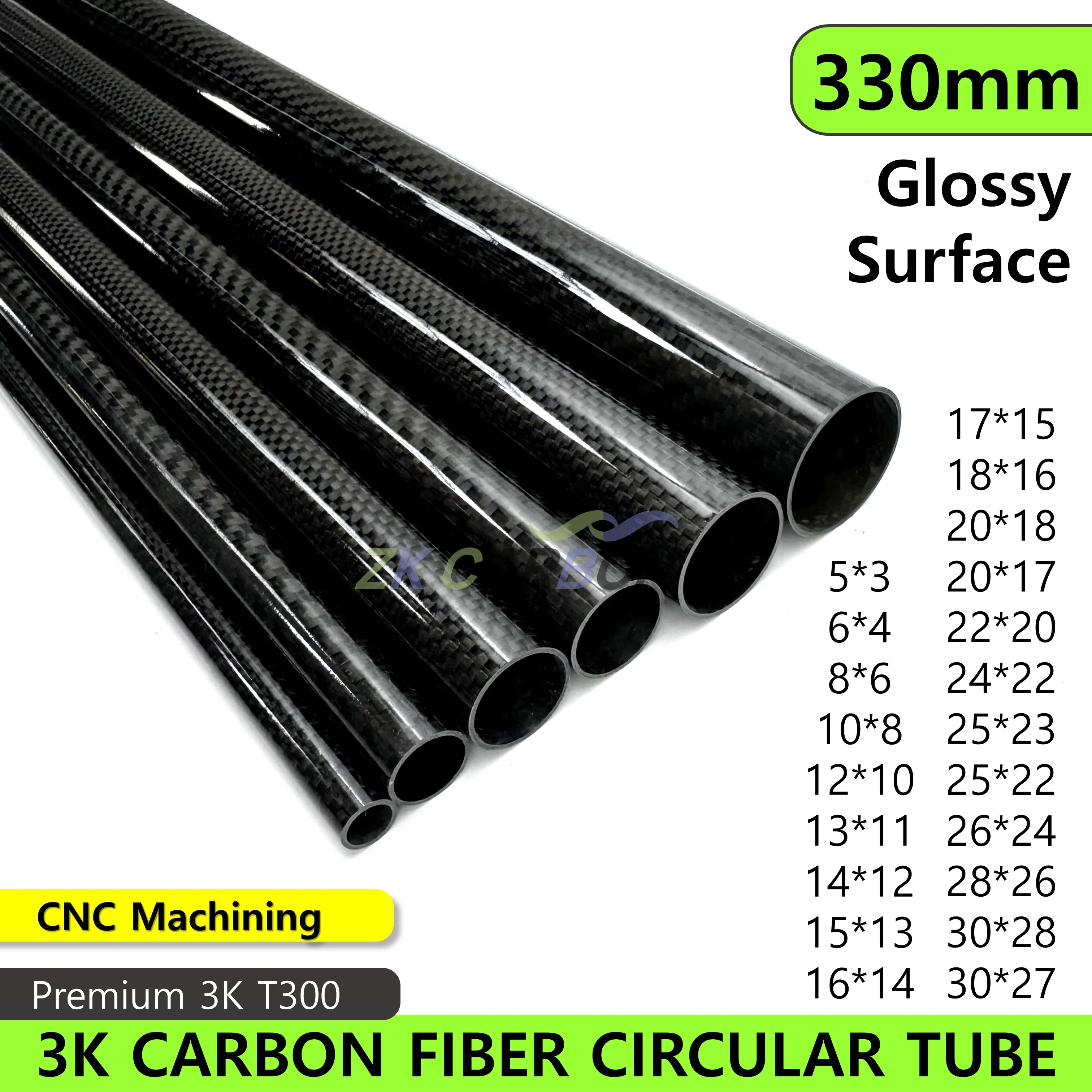 Rura z włókna węglowego 3K Materiał kompozytowy o wysokiej twardości Długość 330 mm OD 10 mm 15 mm 20 mm 22 mm 24 mm 28 mm 30 mm Błyszczący splot skośny