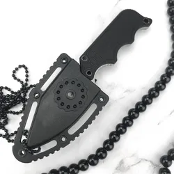 Small Outdoor Tactical Fixed Blade Knife 5Cr15MoV Blade Black G10 Handle with ABS Sheath and Chain Hunting Small Straight Knife