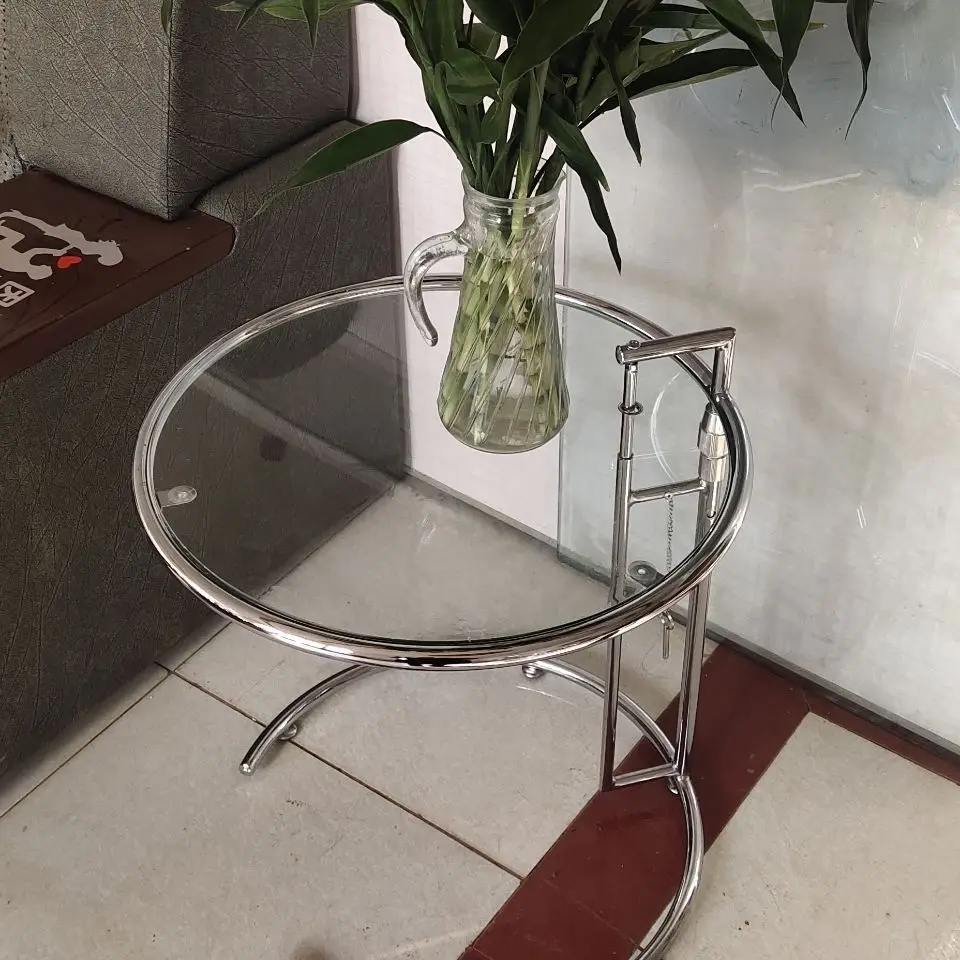 Light Luxury Small Unit Medieval Elevated Stainless Steel Tea Table Net Red Transparent Glass Coffee Table INS Sand Hair Edge