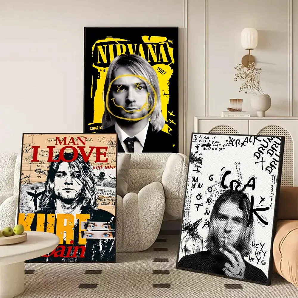 Singer K-Kurt C-Cobain Poster Waterproof Self-Stick Wall Art Stickers, Removable Wall Decor for Living Room and Bedroom