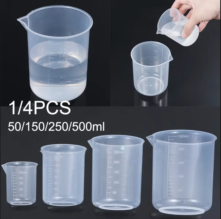 50/150/250/500ml Plastic Graduated Beakers Measuring Cups, Multipurpose Lab & Kitchen Baking Measuring Tools