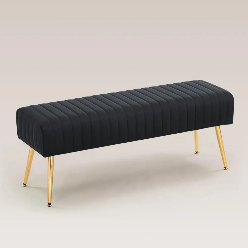 

44 Inch Bedroom Ottoman Bench, Black Upholstered End of Bed Bench with Gold Legs for Living Room Bedroom Dinning Room Entryway